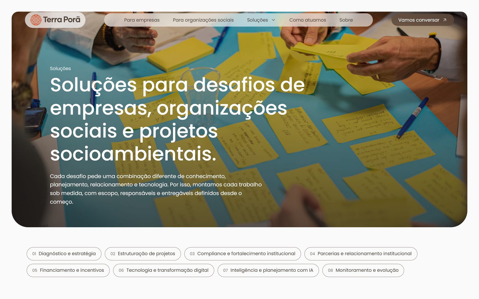 Página de soluções do site da Terra Porã